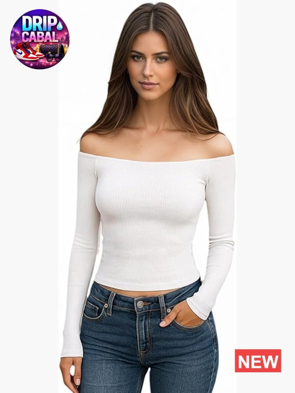 Off Shoulder Top Long Sleeve Y2K Street Style Crew